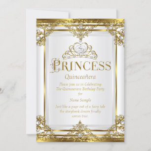 Convites Princesa Quinceanera Elegante Pérola Branca Dourad