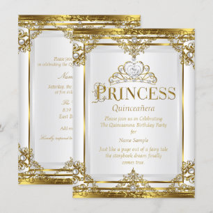 Convites Princesa Quinceanera Elegante Pérola Branca Dourad