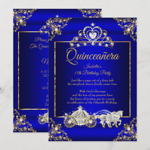 Convites Princesa Quinceanera Elite Azul Real Dourado