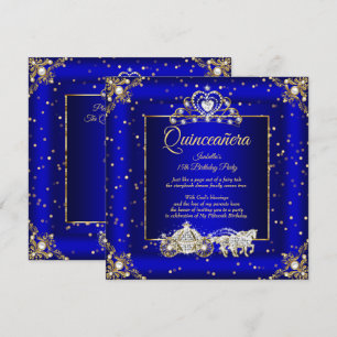 Convites Princesa Quinceanera Elite Azul Real Dourado Brilh
