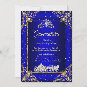Convites Princesa Quinceanera Elite Azul Royal Dourado Bril