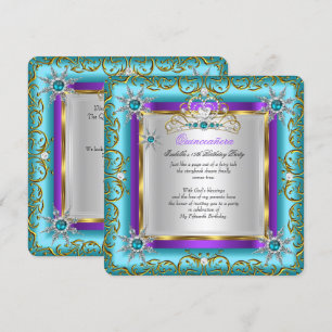 Convites Princesa Quinceanera Elite Dourado Prateado Azul T