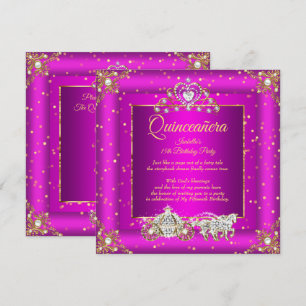 Convites Princesa Quinceanera Elite Magenta Dourado Brilhan
