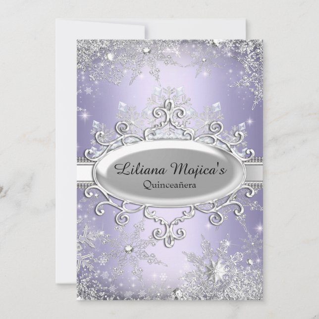 Convites Princesa Quinceanera Floco de Neve de Cristal Roxo (Frente)