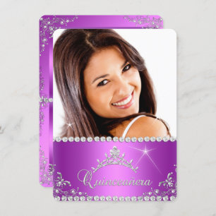 Convites Princesa Quinceanera Foto Púrpura Rosa