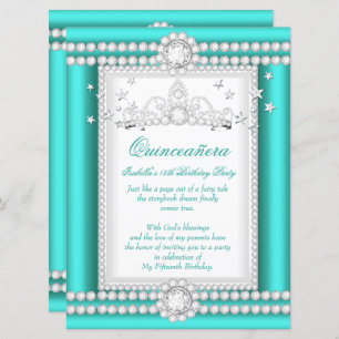 Convites Princesa Quinceanera Jade Teal Diamond Tiara
