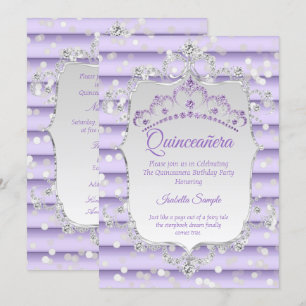 Convites Princesa Quinceanera lilás roxo diamante prata