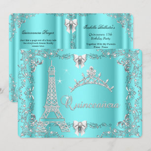 Convites Princesa Quinceanera Mágico Azul Teal Prata