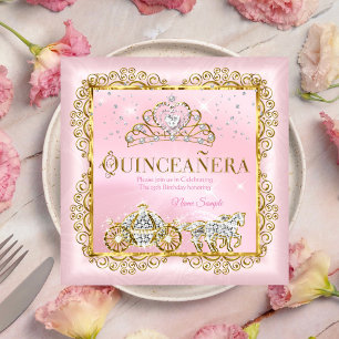 Convites Princesa Quinceañera mágico Rosa Dourado Blush