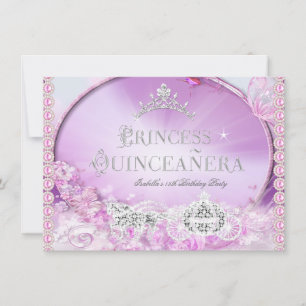 Convites Princesa Quinceanera Mágico Rosa Roxo Prata 3