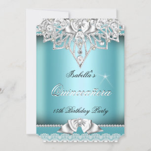 Convites Princesa Quinceanera Menina Azul Turquesa Renda 15