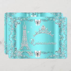 Convites Princesa Quinceanera, Prata Azul-Teal Mágico