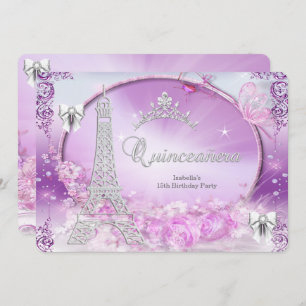 Convites Princesa Quinceanera Prata Roxo Mágico