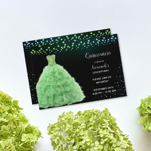 Convites Princesa Quinceanera Preta Vestido Verde Lima Luze