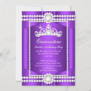 Convites Princesa Quinceanera Purple White Diamond Tiara