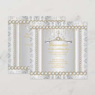 Convites Princesa Quinceanera Renda Diamante Dourado Branco