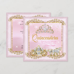 Convites Princesa Quinceanera Rosa Bege Carruagem Dourada