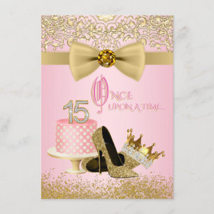 Convites Princesa Quinceanera Rosa Dourado Aniversário de 1