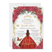 Princesa Quinceañera Rosa vermelha Floral Vintage 