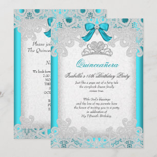 Convites Princesa Quinceanera Teal Blue Lace