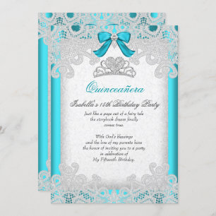 Convites Princesa Quinceanera Teal Blue Lace