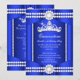 Convites Princesa Quinceanera Tiara Diamante Azul Real