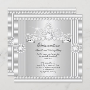 Convites Princesa Quinceanera Tiara Silver White Satin