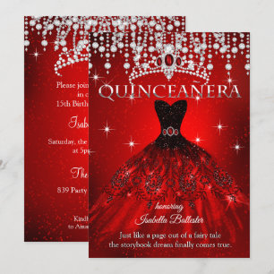 Convites Princesa Quinceanera Tiara Vermelha de 15 Anos de