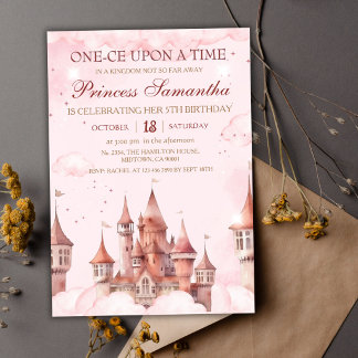 Convites Princesa Quinto Aniversário conto de fadas mágico 