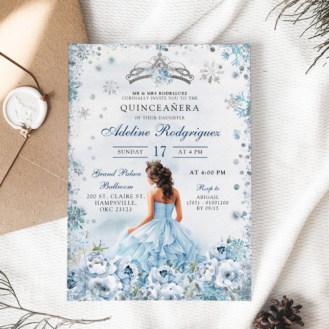 Convites Princesa Real Azul Aniversário de 16 Anos Mexicana (Criador carregado)