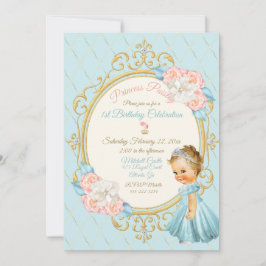 Convites Princesa Real de Conto de Fadas Bege Dourado Aqua