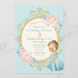 Convites Princesa Real de Conto de Fadas Bege Dourado Aqua