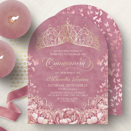 Convites Princesa Real Dourada Rosa Blush Quinceanera