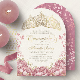 Convites Princesa Real Dourada Rosa Blush Quinceanera