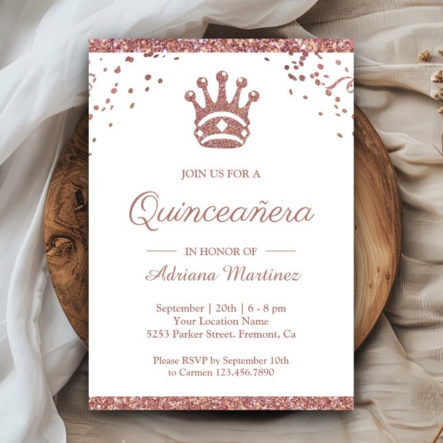 Convites Princesa Real Rosa Dourado Brilho Quinceanera (Criador carregado)