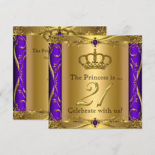 Convites Princesa Regal Purple Dourada Parte aniversário de