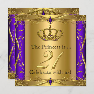 Convites Princesa Regal Purple Dourada Parte aniversário de