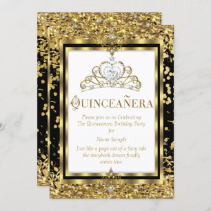 Convites Princesa Regal Quinceanera 15 Dourado Branco Negro