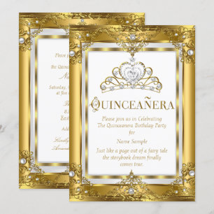 Convites Princesa Regal Quinceanera Pérola Branca Dourada 1