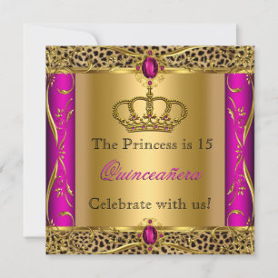 Convites Princesa Regal Rosa Leopardo Festa de Quinze Anos