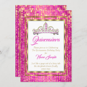 Convites Princesa Regal Rosa Quinceanera Dourada Branca