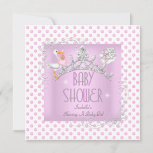 Convites Princesa Rosa Bebê Branco Chuveiro Menina Tiara