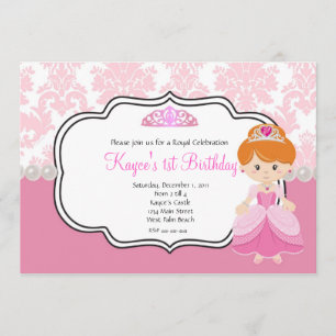Convites Princesa Rosa Cabelo Vermelho  Damasco e Pérolas