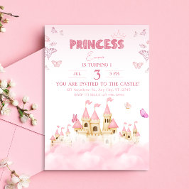 Convites Princesa Rosa Castelo Encantando Nuvens Whimsical
