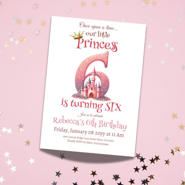 Convites Princesa Rosa Castle Girl Sexta 6 Birday (Criador carregado)
