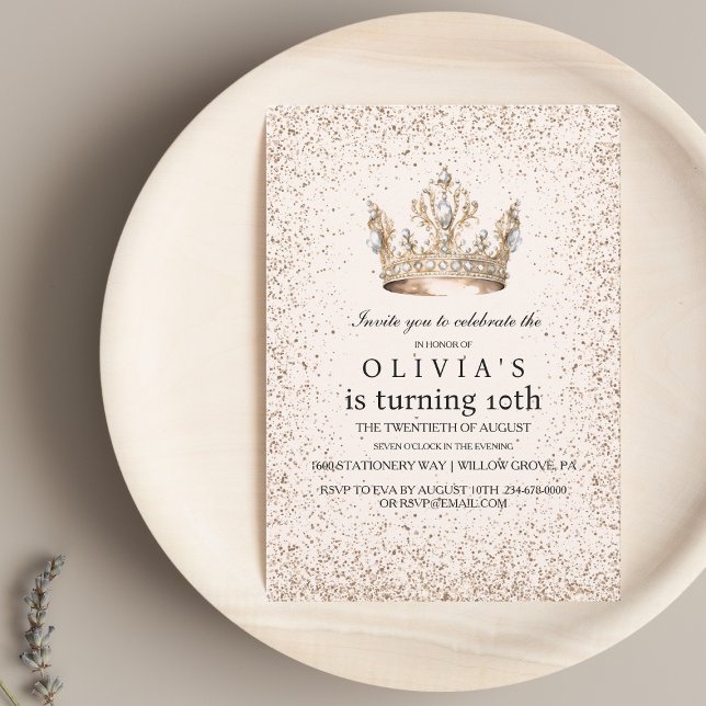 Convites Princesa Rosa Dourada Girl 10ª Festa de aniversári (Criador carregado)