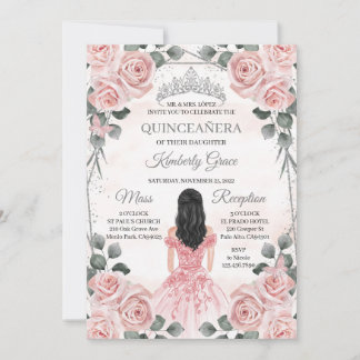 Convites Princesa Rosa e Cinza Quinceanera Aniversário
