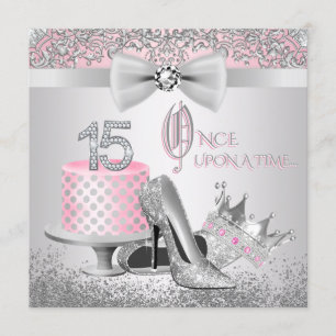 Convites Princesa Rosa e Prata Quinceanera