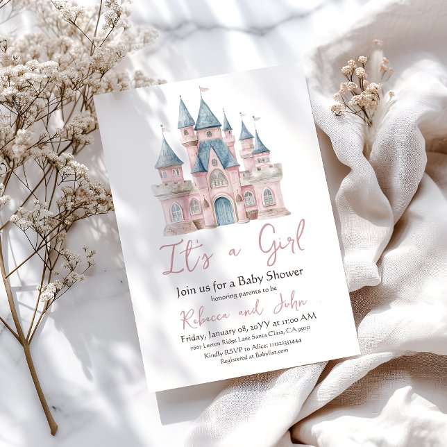 Convites Princesa Rosa Encantada É uma Chá de fraldas (Criador carregado)