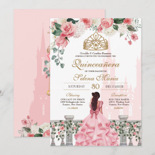 Convites Princesa Rosa Fairytale Quinceañera com Rosas